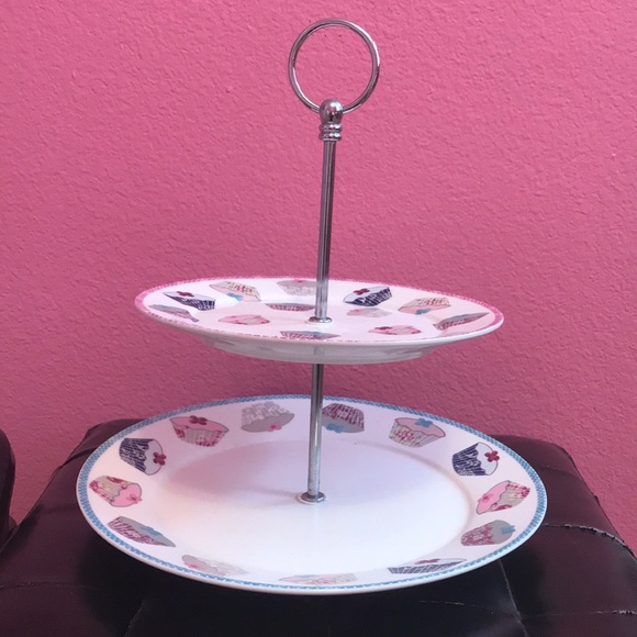 Other - Floral cupcake glass two plate dessert stand
